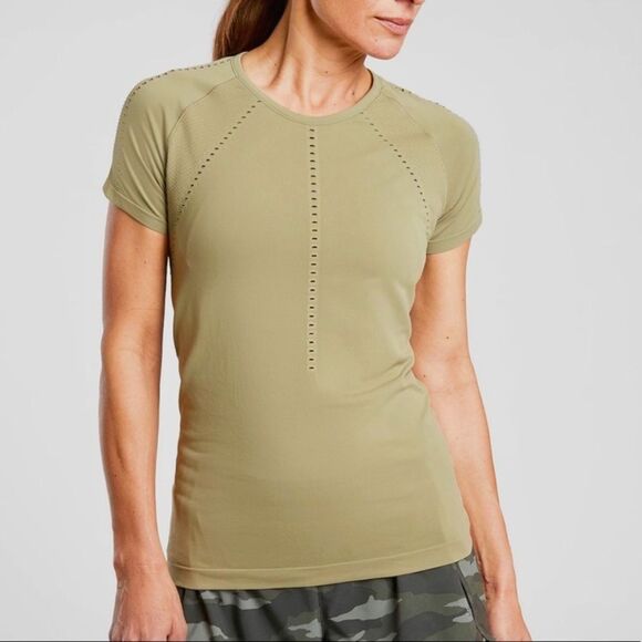 ATHLETA Foothill Seamless Laser Cut Short Sleeve Tee Sz S - Picture 1 of 8